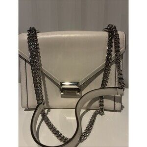 Michael Kors Sloan Leather Chain Shoulder Bag White Silver Push-Lock- EUC